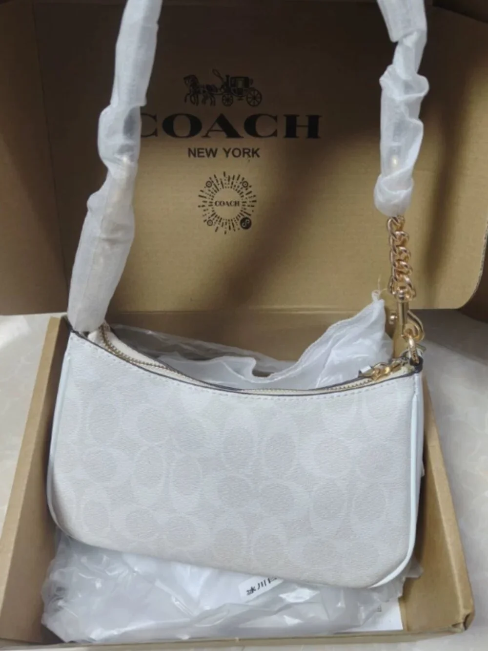 Coach Teri 2Way Shoulder Bag CA548 Signature Canvas White Smooth Leather Outlet